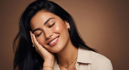 Beautiful young woman with dark hair and a gentle smile