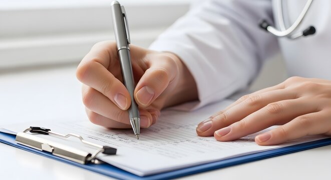 Doctor's Handwriting on Medical Chart Healthcare Professional Completing Patient Records