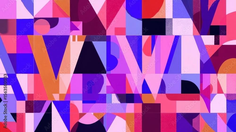 Poster vibrant abstract pattern design with geometric shapes and bold colors.