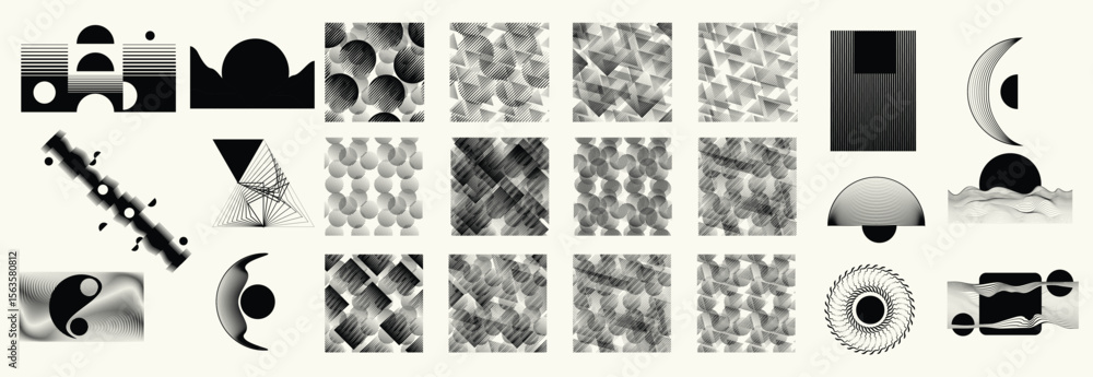 Poster collection of vector design elements. set of logos with lines, stripes and circles. various forms of