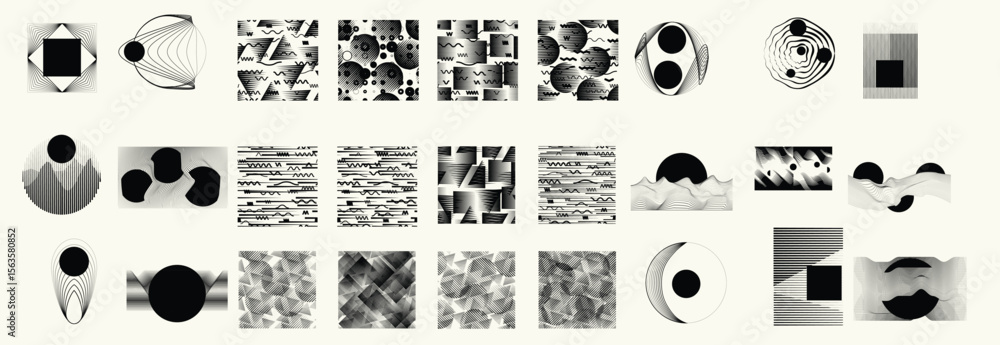 Poster collection of vector design elements. set of logos with lines, stripes and circles. various forms of