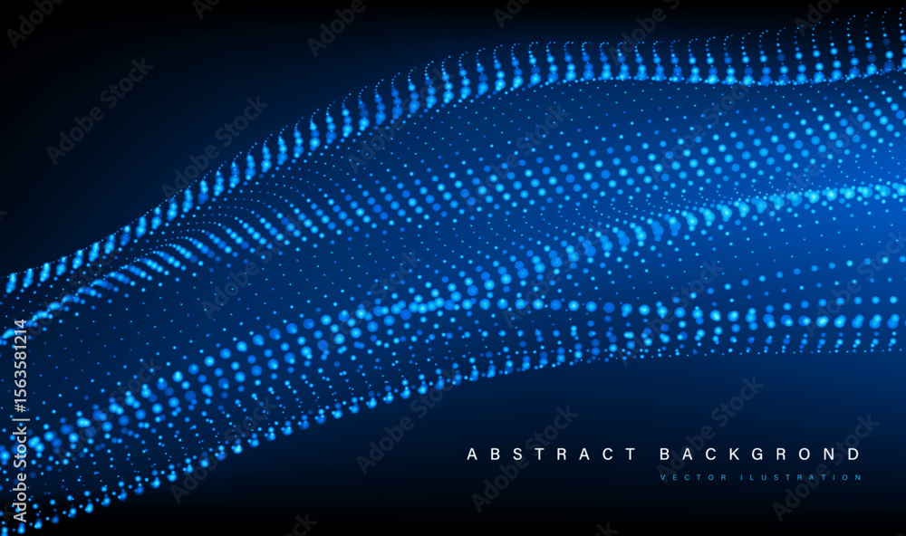 Poster abstract blue mesh particles wave curve overlap technology network digital on black background vecto