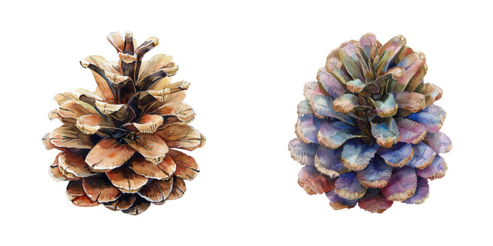 pine cone watercolor vector illustration