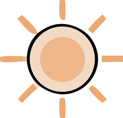 Stylized cartoon sun with orange rays and cream colored center on a white background