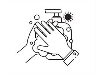 Trendy flat design hand soap icon promoting handwashing to help prevent coronavirus spread.

