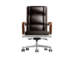 Obraz premium Modern executive brown leather office chair with wooden accents, Isolated On Transparent Background, Png Cut Out