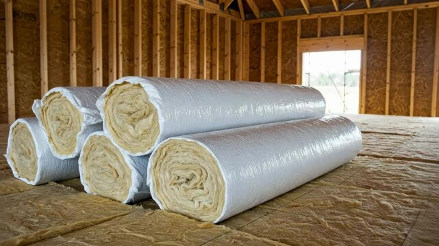 Rolls of insulation ready for installation in new home construction