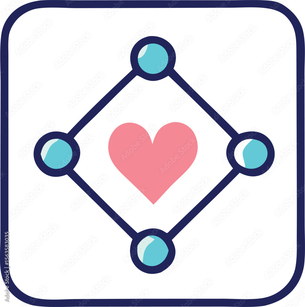 Aufkleber abstract geometric representation of interconnectedness and affection with a central pink heart and 
