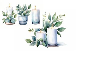 Serene Candlelight with Eucalyptus Leaves