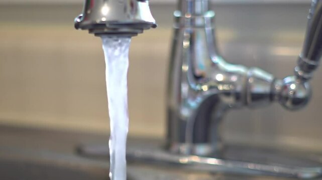 eau fraiche qui coule en continue d'un robinet de cuisine