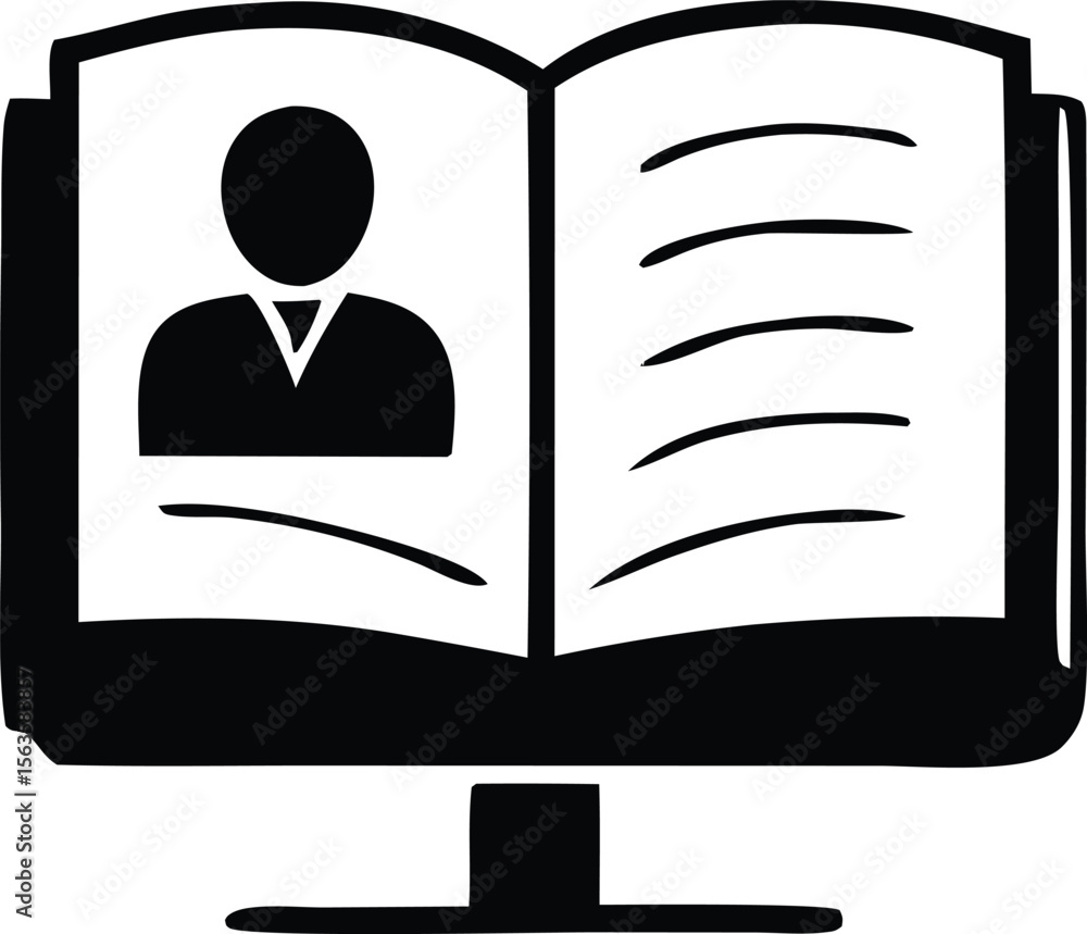 Poster digital book icon representing online learning and personal development through reading and educatio