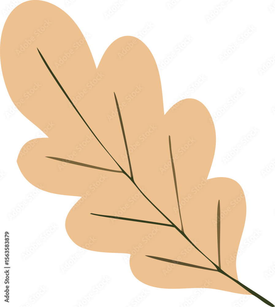 Poster a single stylized oak leaf in a warm peach color with dark green veins rendered in a flat design wit