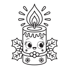 cute candle with holly bold & easy cute christmas coloring page,  Whimsical Gingerbread House Coloring Pages for Kids & Adults, Christmas Coloring Pages, bold & easy cozy winter coloring book pages, 