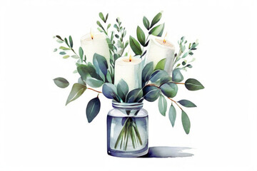 Serene Candlelight with Eucalyptus Leaves