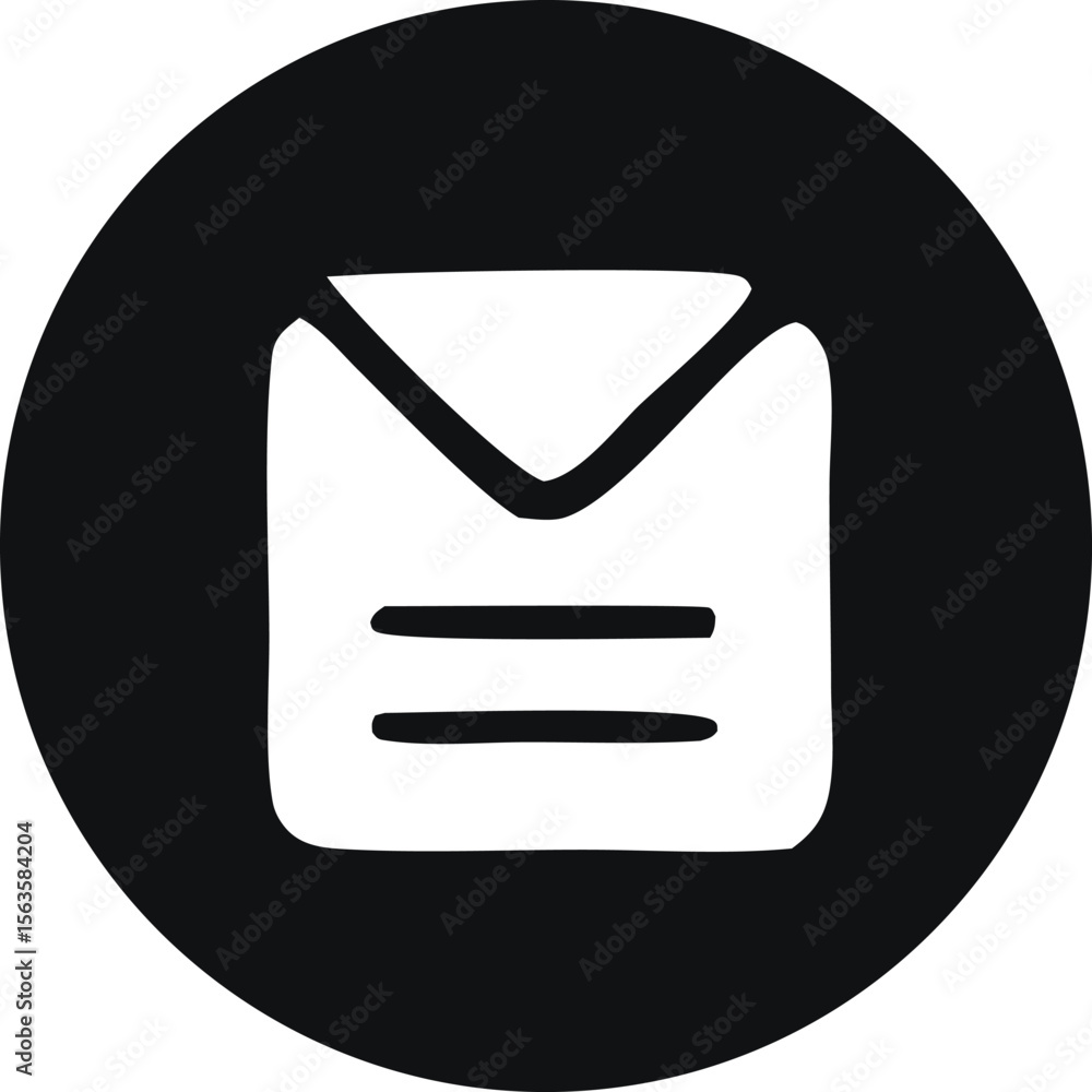 Poster simple black and white hand drawn icon representing an open envelope with two horizontal lines insid
