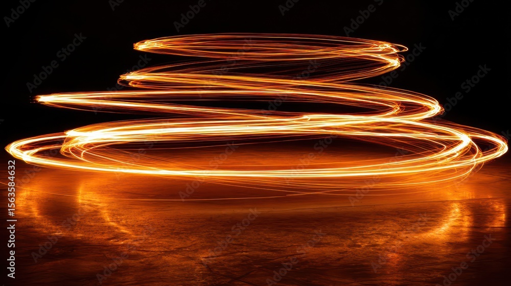 Aufkleber orange light trails creating swirling patterns on a dark surface.