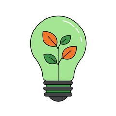 Eco-Friendly Energy Concept: A vibrant depiction of environmental consciousness, symbolizing green energy innovation with a plant flourishing inside a lightbulb