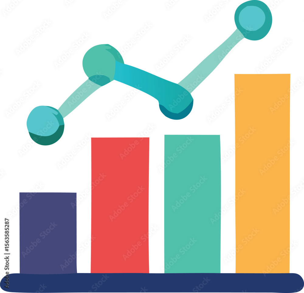 Poster visual representation of a growing trend with a bar chart and a connecting line graph showing upward