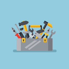 Toolbox filled with various tools in flat design vector art