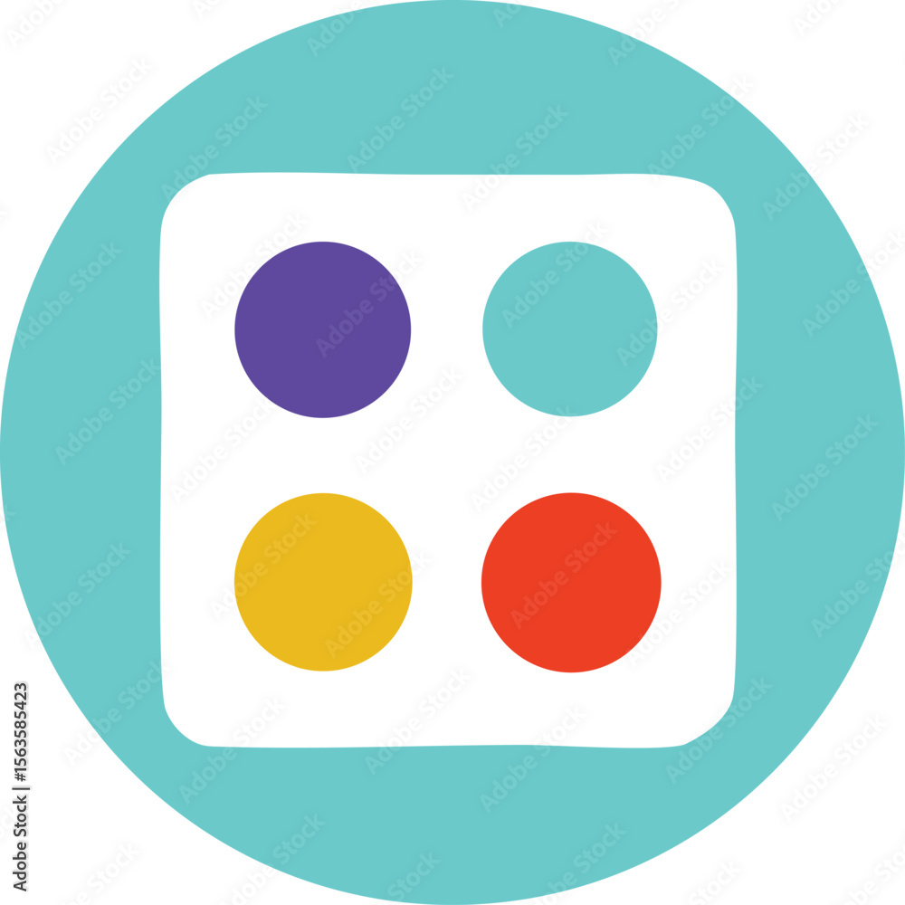 Poster abstract geometric design featuring four colorful circles within a teal circular border with a subtl