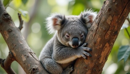 Fototapeta premium Koala resting on eucalyptus tree in natural habitat