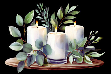Serene Candlelight with Eucalyptus Leaves