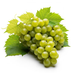 Obraz premium Green Grapes with Leaves Isolated on White