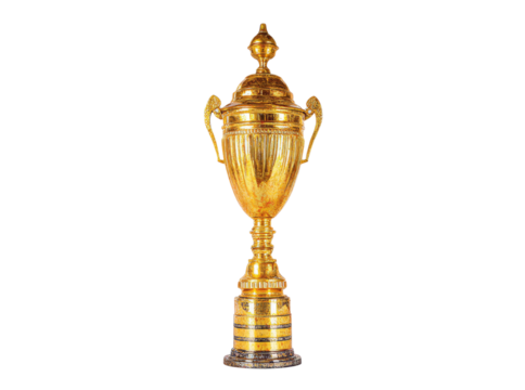 Elegant gold trophy award winner success achievement, Isolated On Transparent Background, Png Cut Out