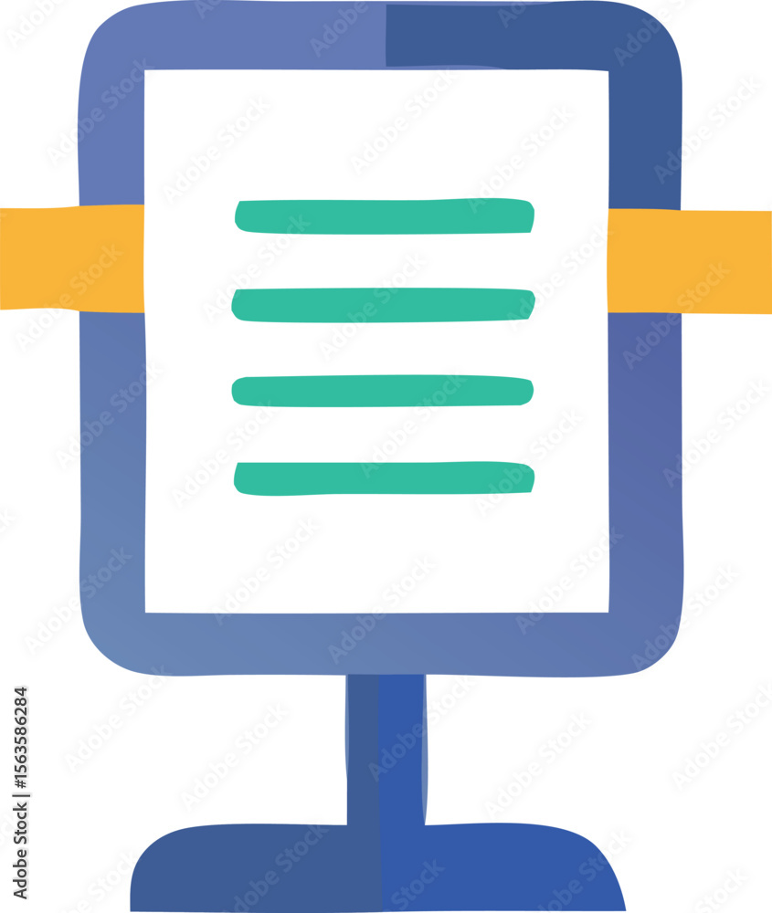 Poster abstract representation of a document or report displayed on a screen with horizontal lines and a ye