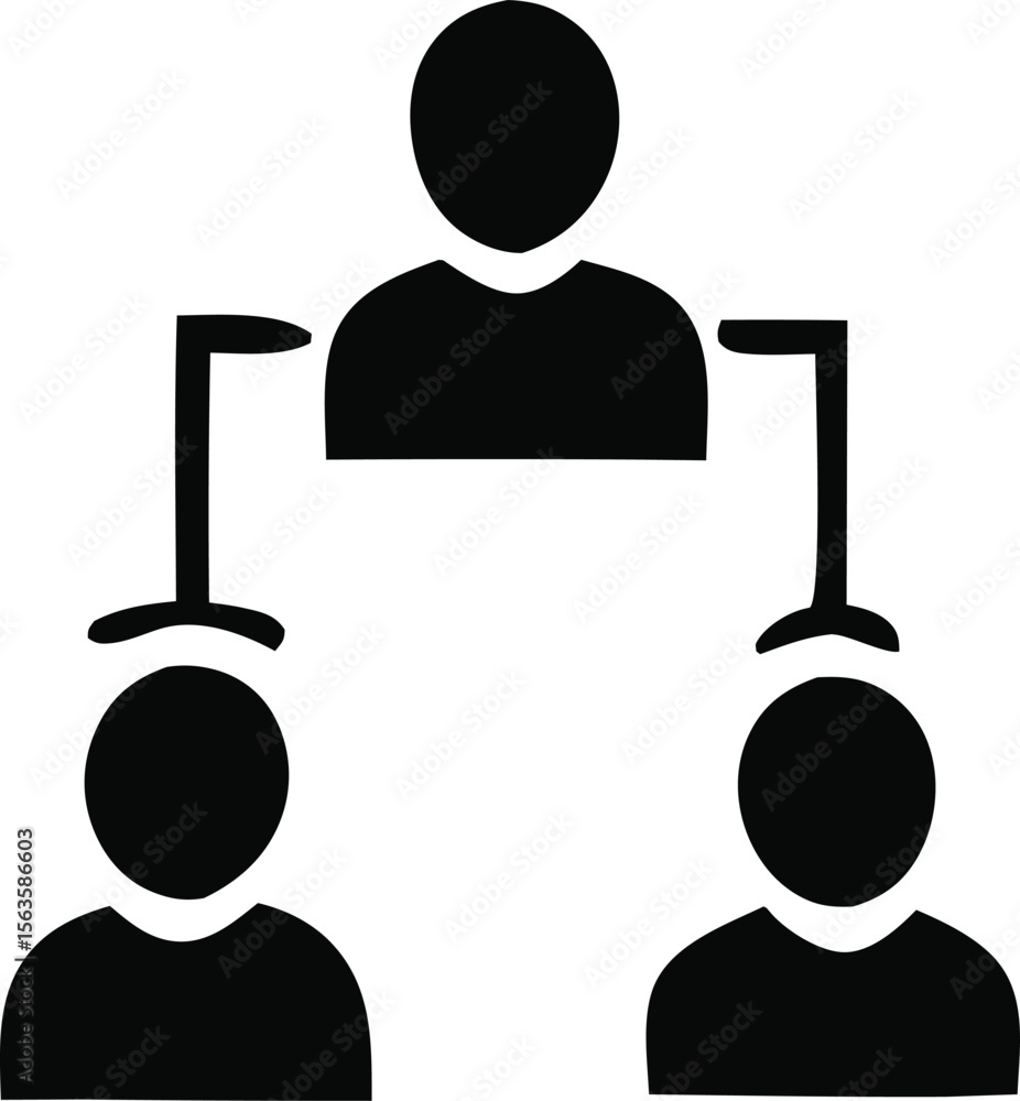 Poster simple black silhouette icon representing a hierarchical organizational structure with a leader and 