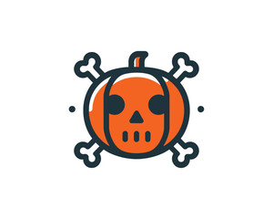 Halloween pumpkin with skull face and crossbones icon