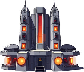 an illustration of a spaceship with lights on it ' s front and side