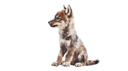 Adorable puppy sits gracefully, showcasing fluffy fur and curious gaze, evoking warmth and joy in an enchanting artistic portrayal on transparent background