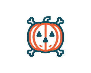 Halloween pumpkin icon with crossbones