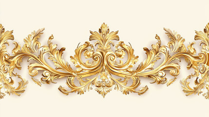 Luxurious Ornate Golden Baroque Floral Embellished Wall Ornament Decorative Molding, Exquisite Classical Relief Design for Vintage Interior Decor