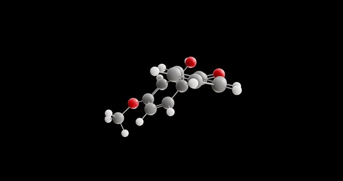Oxybenzone molecule, rotating 3D model of sunscreen agent, looped video on a black background

