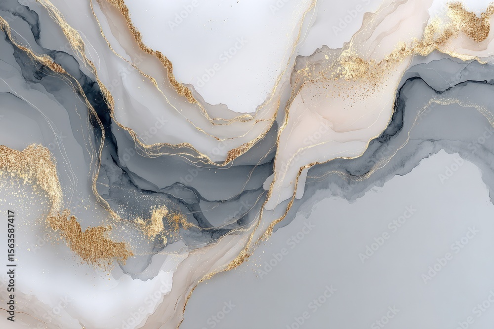 Poster elegant marble background with gold accents and flowing abstract patterns in shades of gray white be