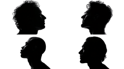 Silhouette portrait photography of people in darkness  on transparent background