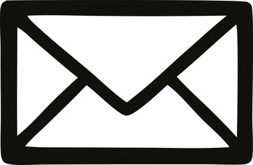 Simple black hand drawn envelope icon representing communication and correspondence on a white background