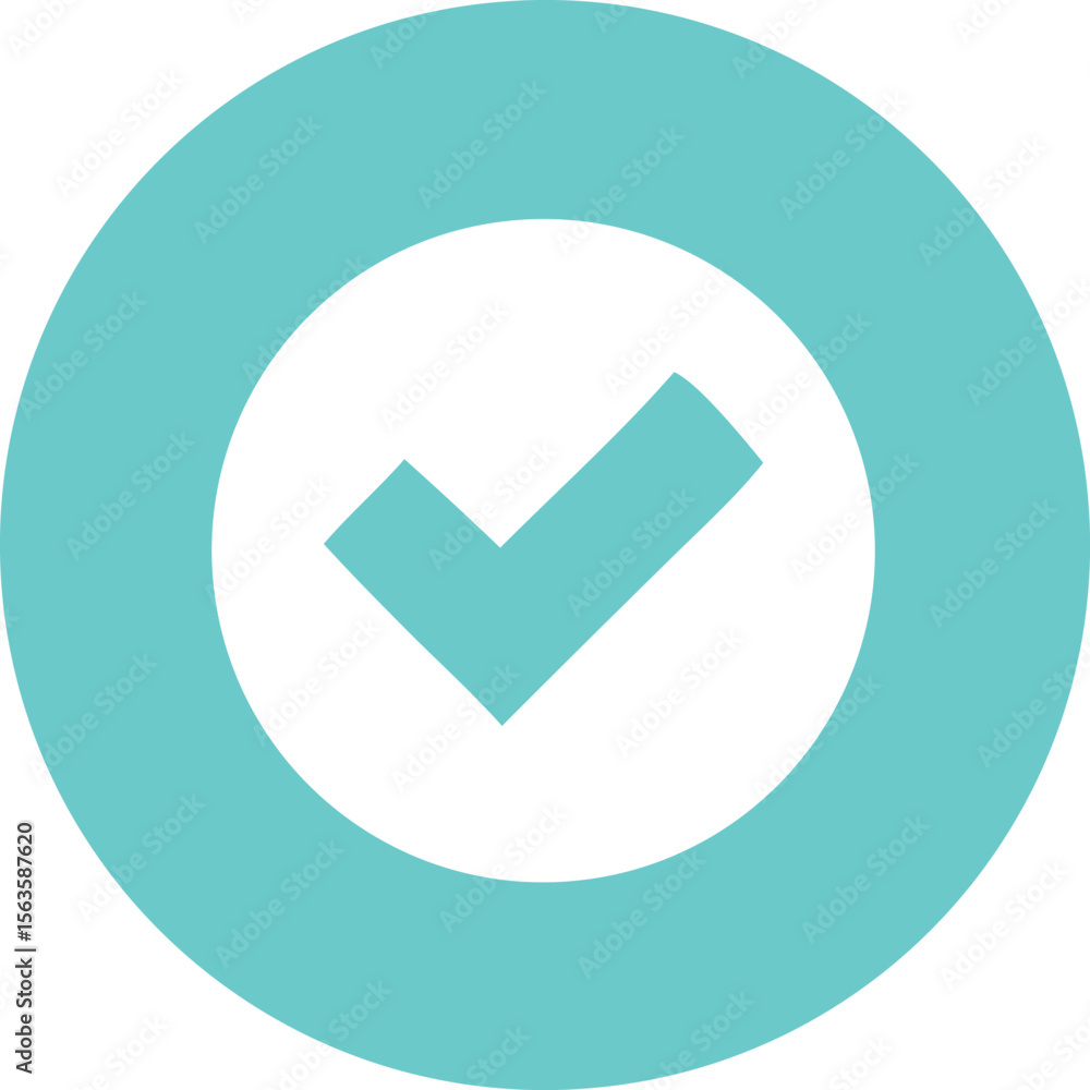 Poster a simple and clean turquoise checkmark inside a white circle with a turquoise outer ring symbolizing