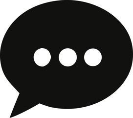 A simple black speech bubble icon with three white dots inside representing ongoing conversation or typing