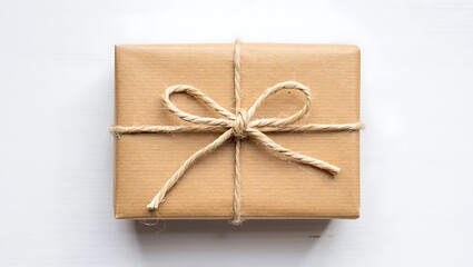 Simple kraft paper gift box tied with natural twine and bow