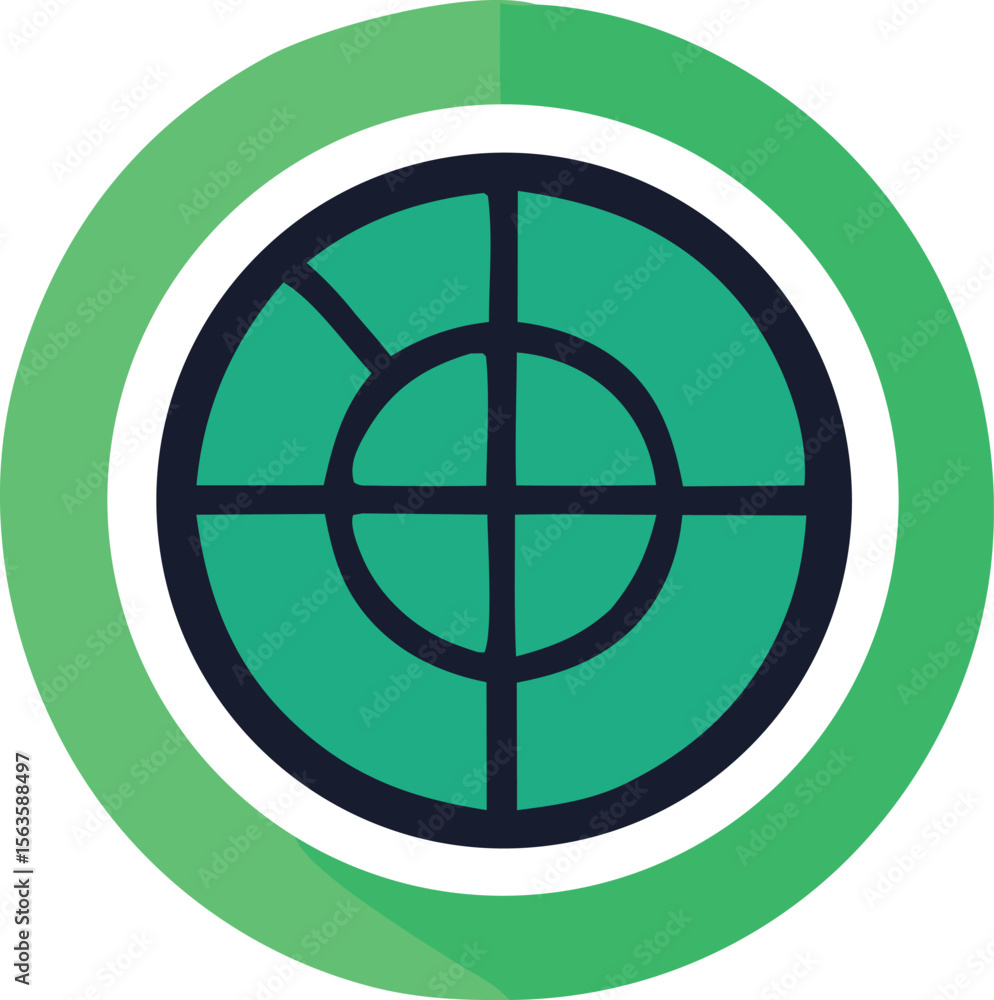 Poster abstract green and white circular target icon with dark blue crosshairs and segmented inner circle