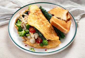 Delicious breakfast - mushroom omelette. Healthy eating.