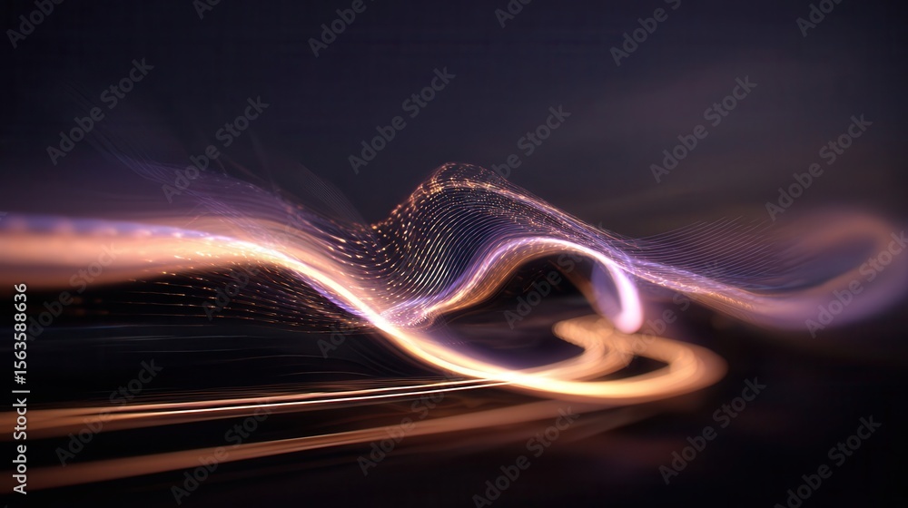 Poster abstract digital wave pattern with glowing particles.