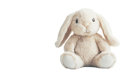 Soft and cuddly bunny plush toy resting on a clean, white surface, inviting warmth and nostalgia for children and adults alike on transparent background
