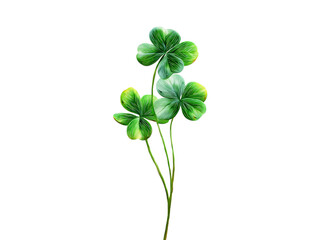 Three green clover leaves on black background artistic illustration, Isolated On Transparent Background, Png Cut Out