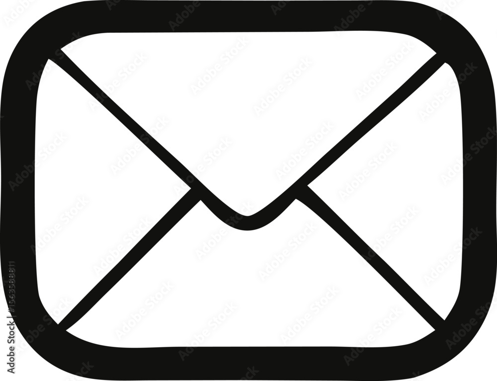 Poster a simple black and white hand drawn icon representing a closed envelope with a slightly curved flap 