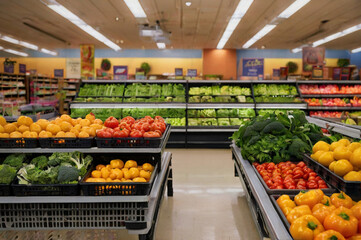 Colorful Fresh Produce Assortment in Grocery Store vegetables fruits