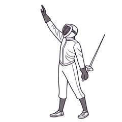 Fencer with raised arm and sword fencing sport